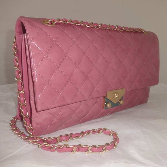 Chanel Handbags - Chanel Patent Quilted 3 Pocket Accordion Flap Pink